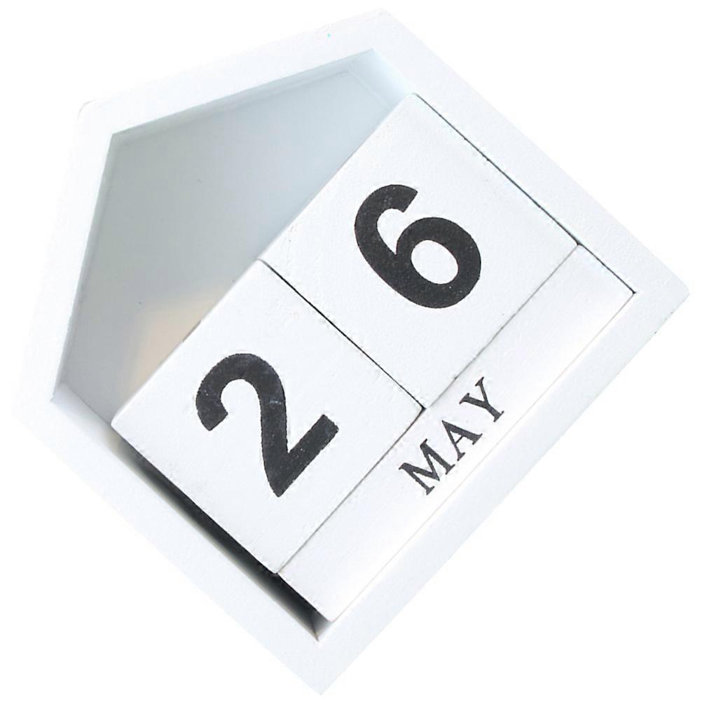 Wooden Calendar 4Pcs Block Design Date Display Stylish Decoration Home Office 4.52X4.32X2.16In