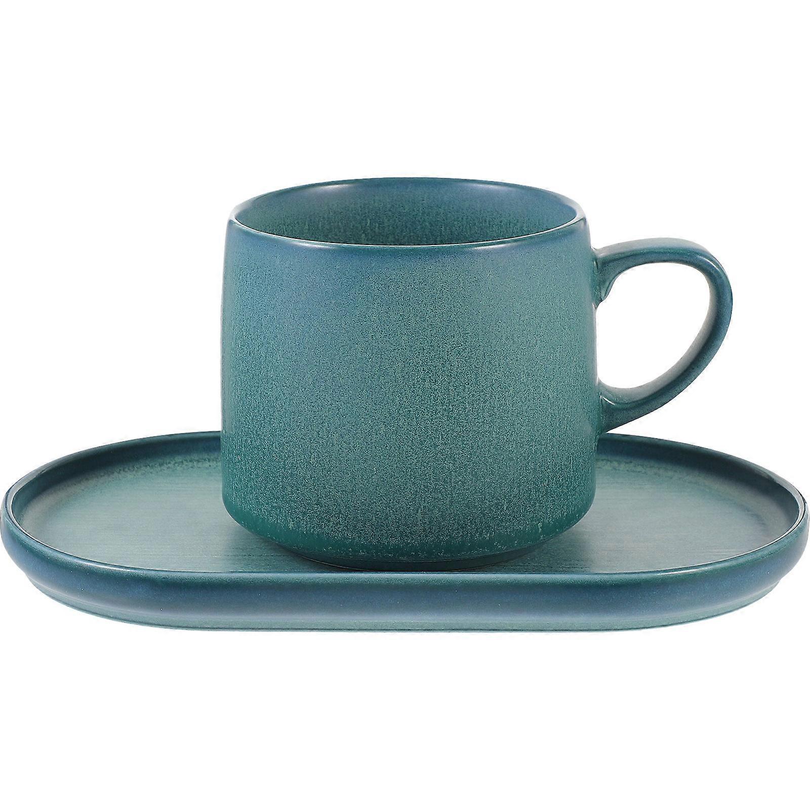1Set Ceramic Mug with Saucer Blue Breakfast Cup for Home Use