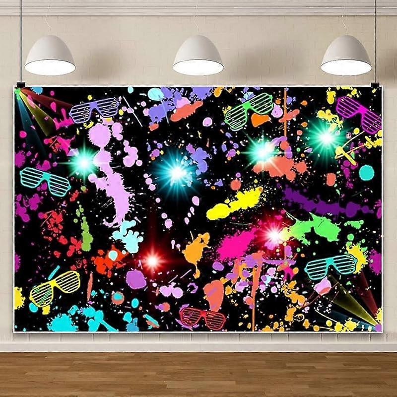 Neno Glow Graffiti Birthday Backdrop, Colorful Paint Splatter in the Dark, 10x6.5ft Photography Background for 80's 90's Glow Party Decor