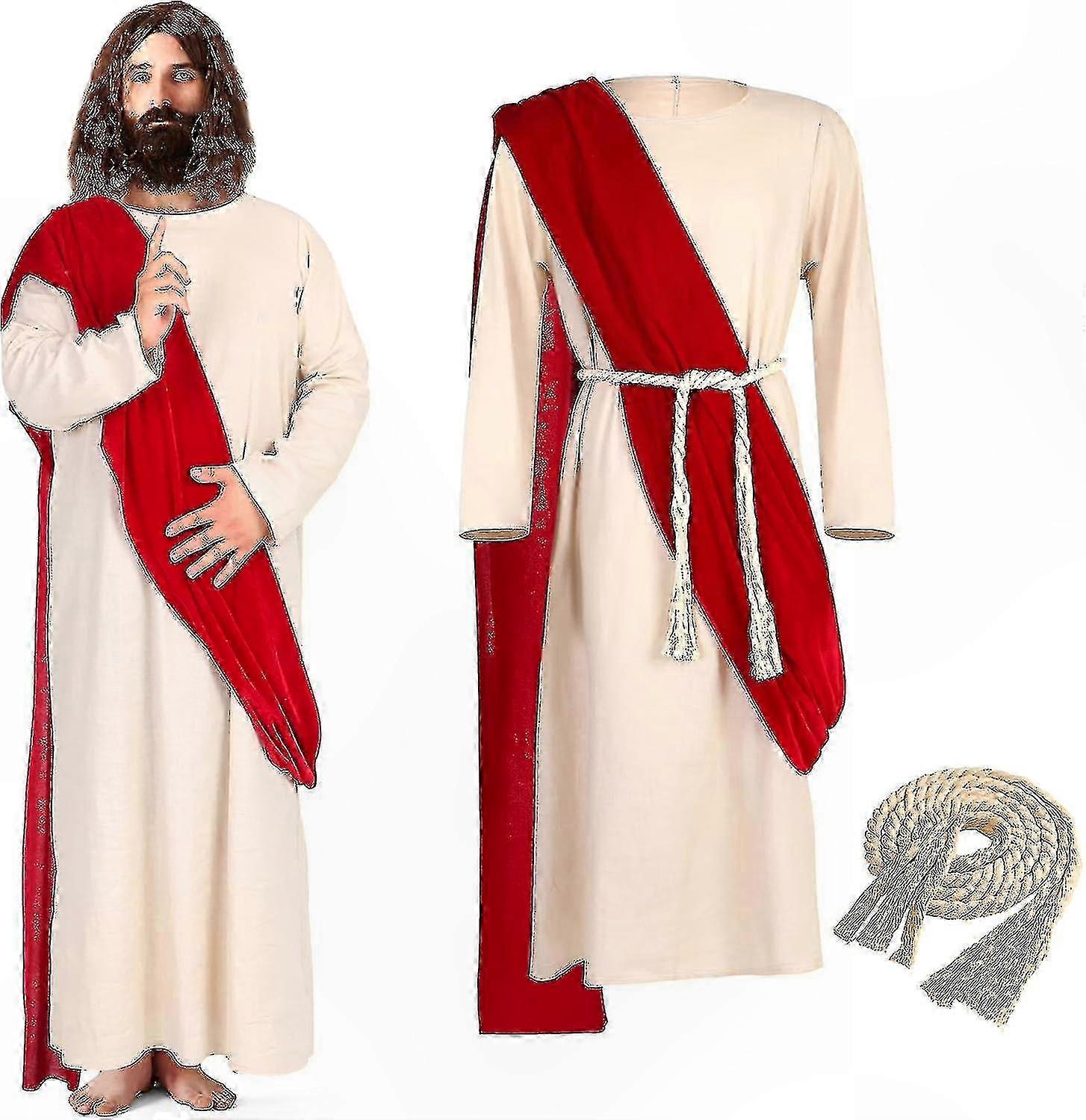 Adult Men's Biblical Costume Robe with Scarf and Waist Rope for Religious Events and Performances