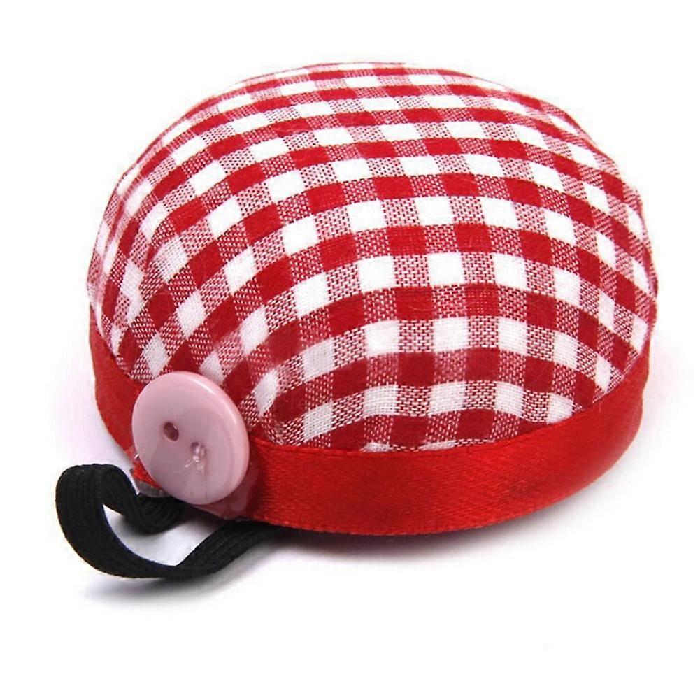 Plaid Button Storage Holder Grids Needle Sewing Pin Cushion Wrist Strap Tool
