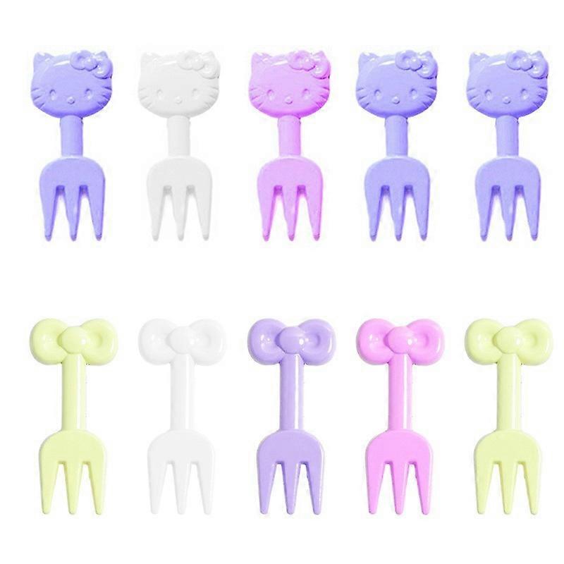 Hello Kitty Creative Fruit Fork Disposable Transparent Fruit Pick Cute Dessert Small Fork Hello Kitty + Mickey Fruit Fork [10 pcs]