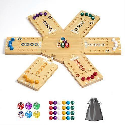 Portable Fast Track Board Game for 2-6 Players with 24 Marbles and Dice, Wooden Family Entertainment for Parties and Game Nights, Compact Travel Size