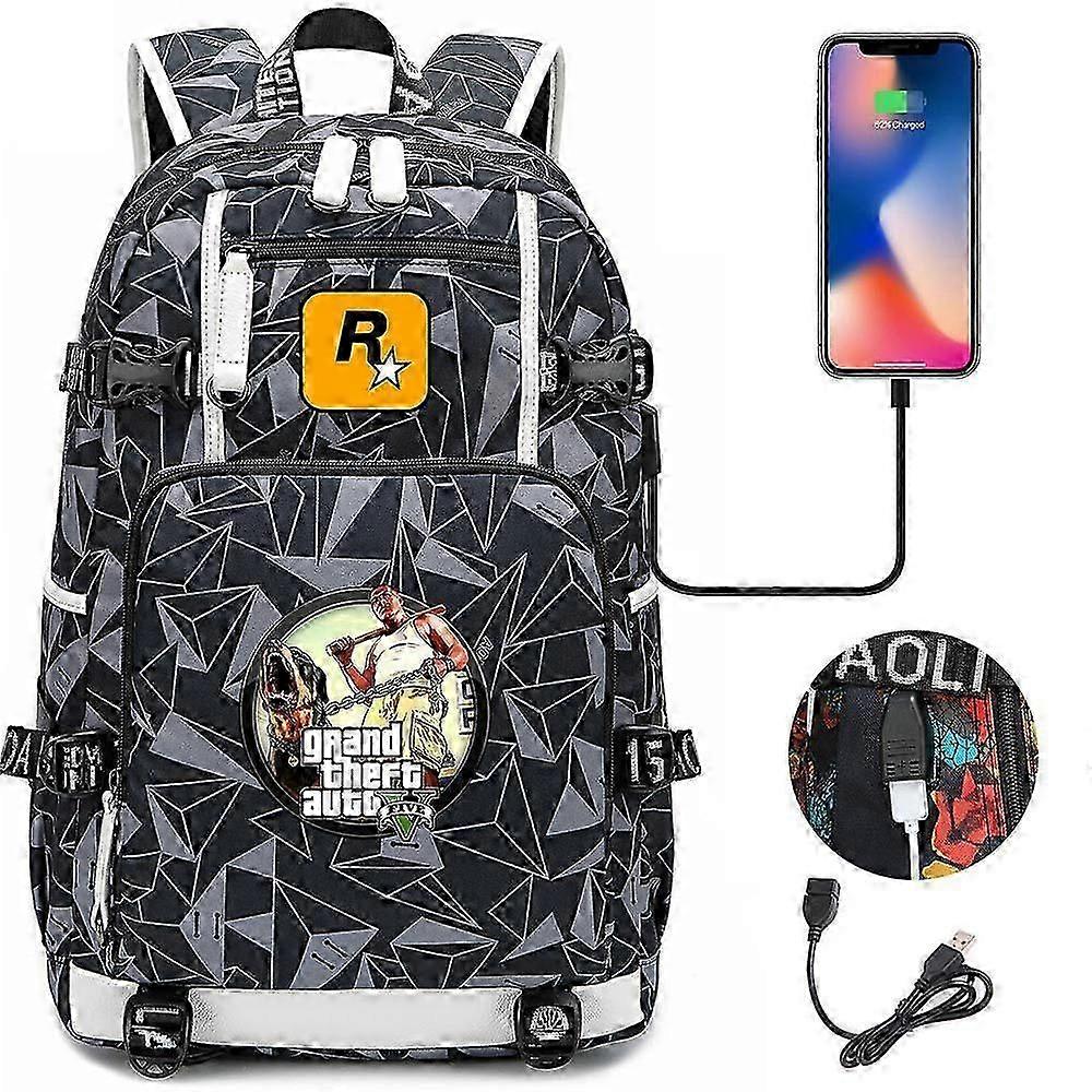 GTA5 laptop hátizsák Grand Theft Auto férfi nőknek USB töltésű utazó hátizsák Mochila multifunkcionális vízálló iskolatáskák