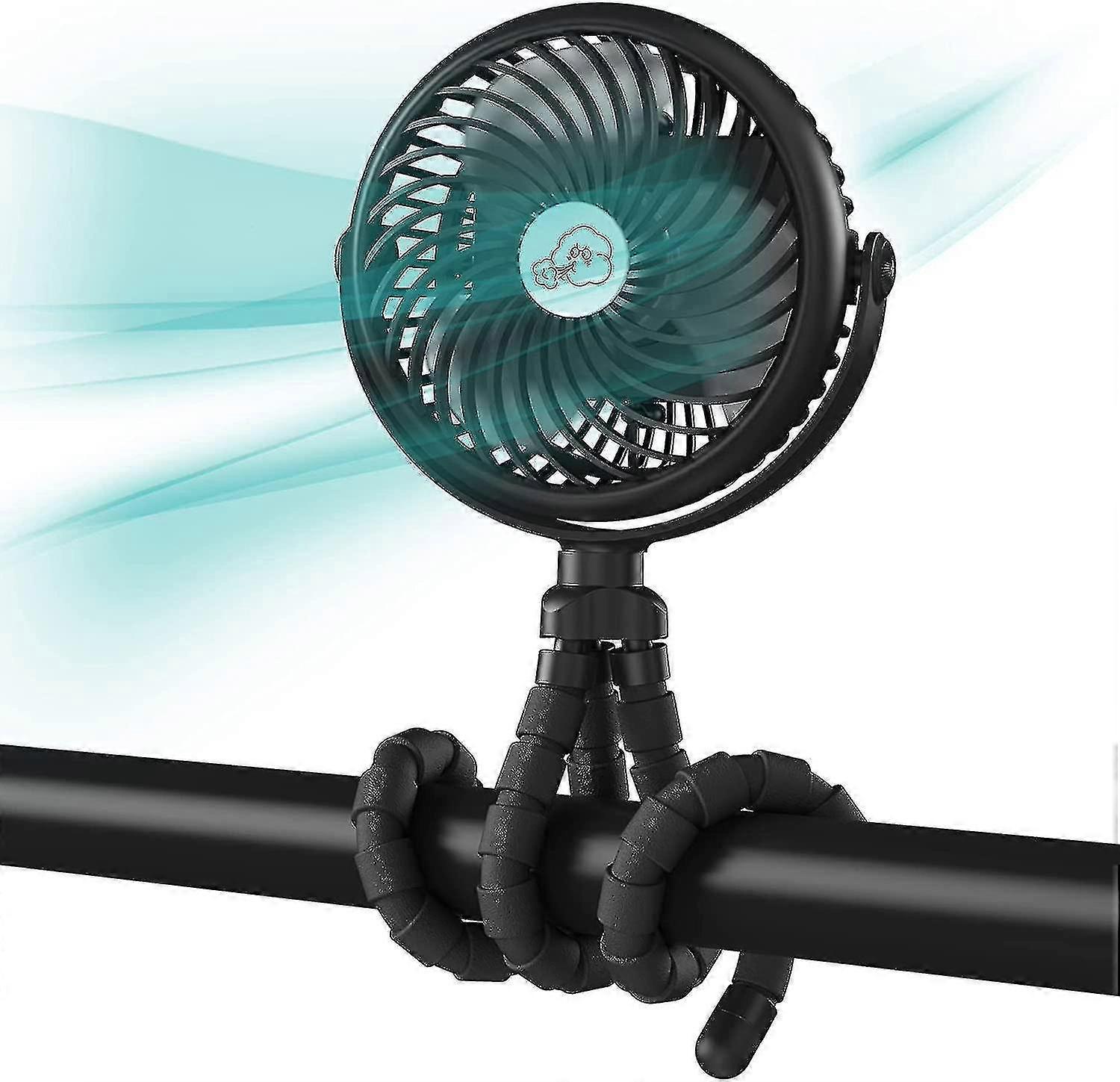 New 2023 5200mah Battery Operated Stroller Fan Flexible Tripod Clip On Fan with 3 Speeds and Rotata 25-26s