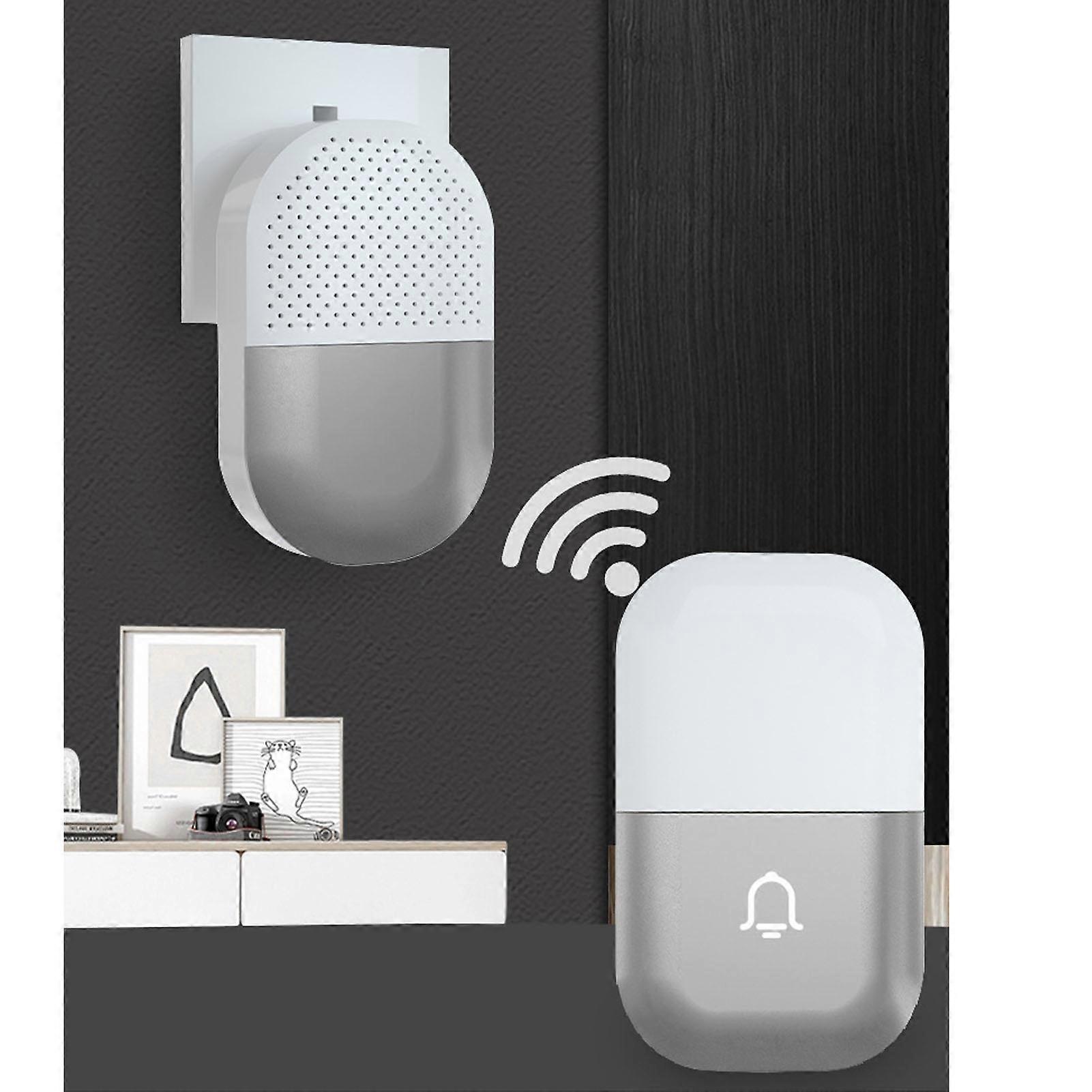 Wireless Doorbell 200m Range 4 Volume Levels Water Resistant RGB Light 38 Ringtone Wireless Pager for Home Apartment XY802 Silver (1 Button 1 Bell) 