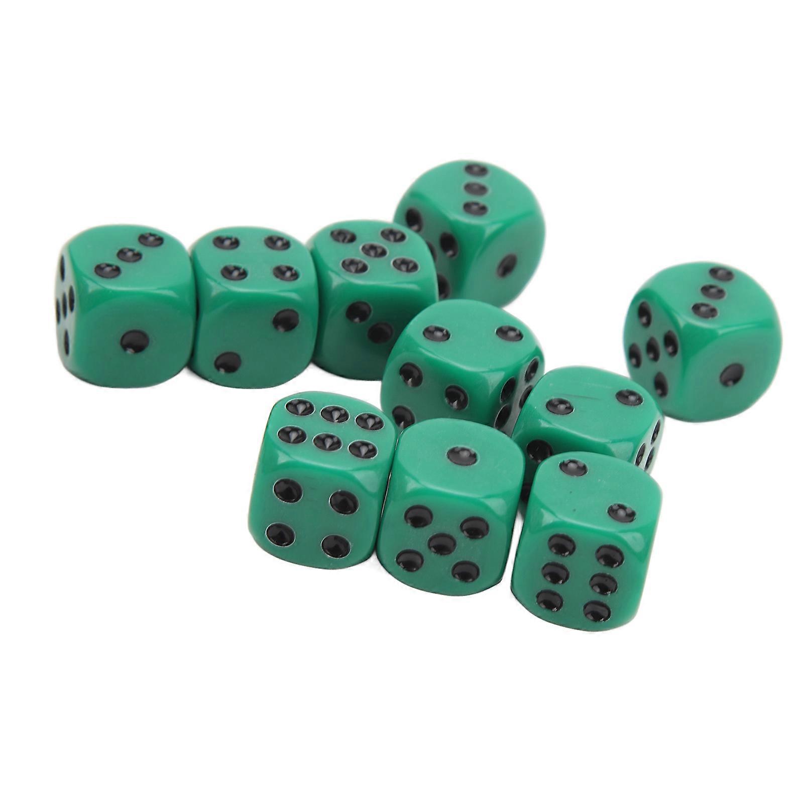 20Pcs 16mm Rounded Corner Dice 6 Sided Game Dice Set for Table Board Games Math Games Green Black Dots 