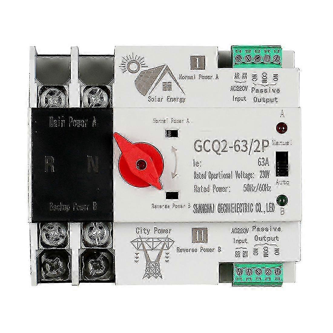 Din Rail Mountable 2 Pole 63A AC220V Automatic Transfer Switch for Photovoltaic Solar Power ATS System Hwy