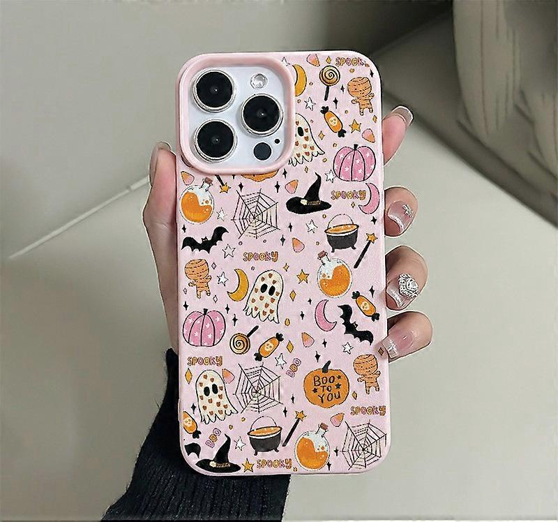 Halloween Pumpkin Little Ghost Phone Case for Apple iPhone 16 15 Pink Soft Shell