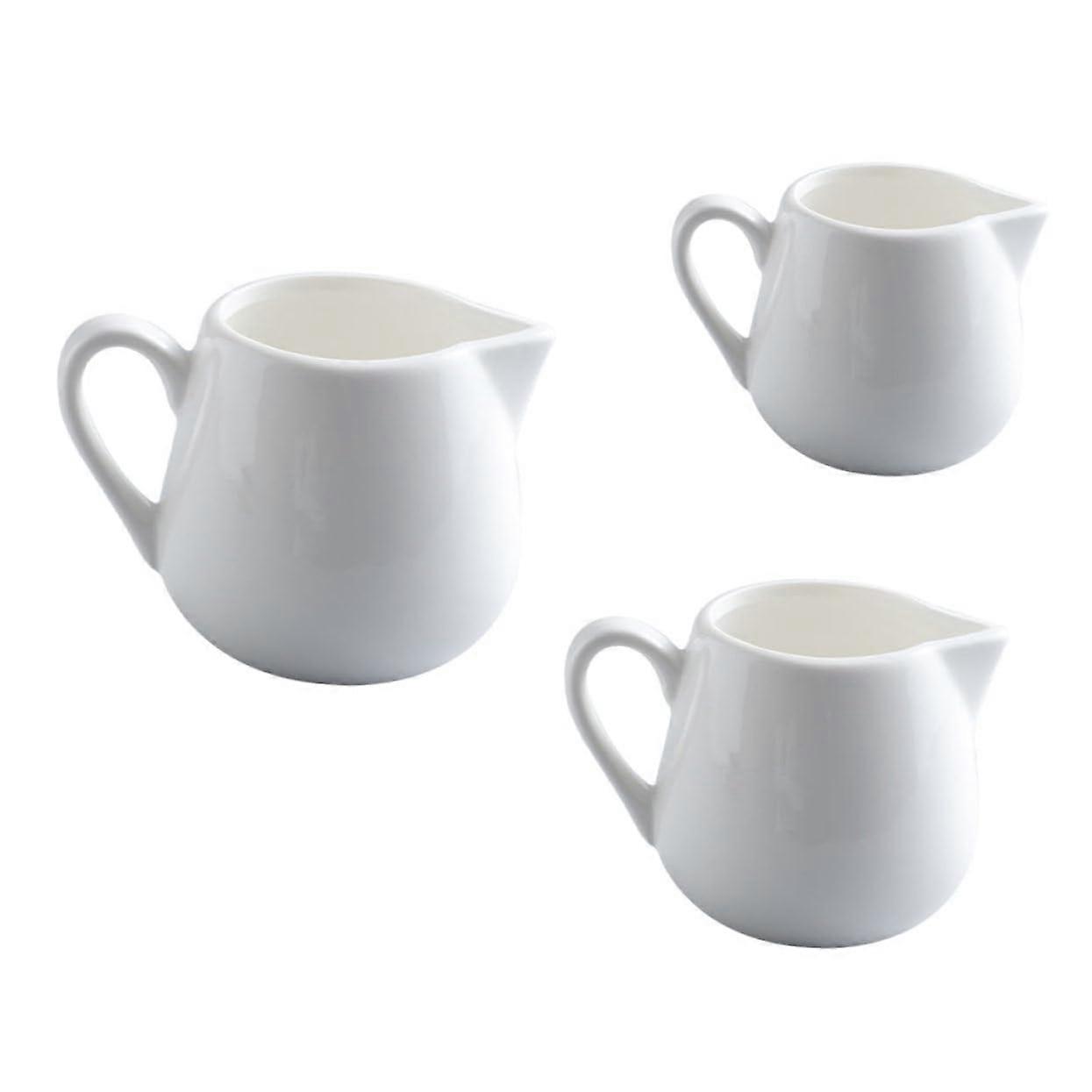 Ceramic Milk Jugs Set of 3 with Handles 50ml 100ml 240ml for Coffee Sauces Jam and Kitchen Dining