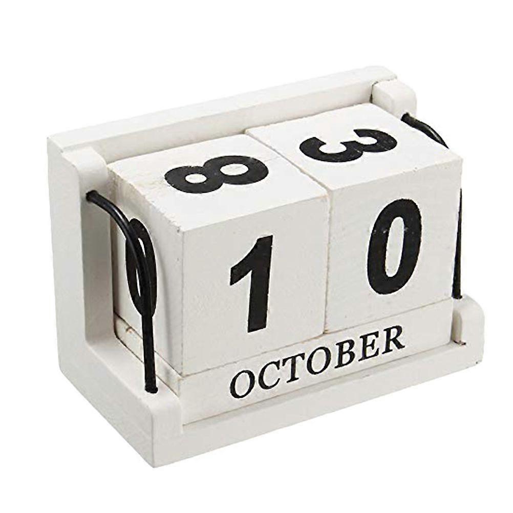 Wooden Calendar Reusable Desktop Calendar Vintage Effect Calendar Block for Office Home White