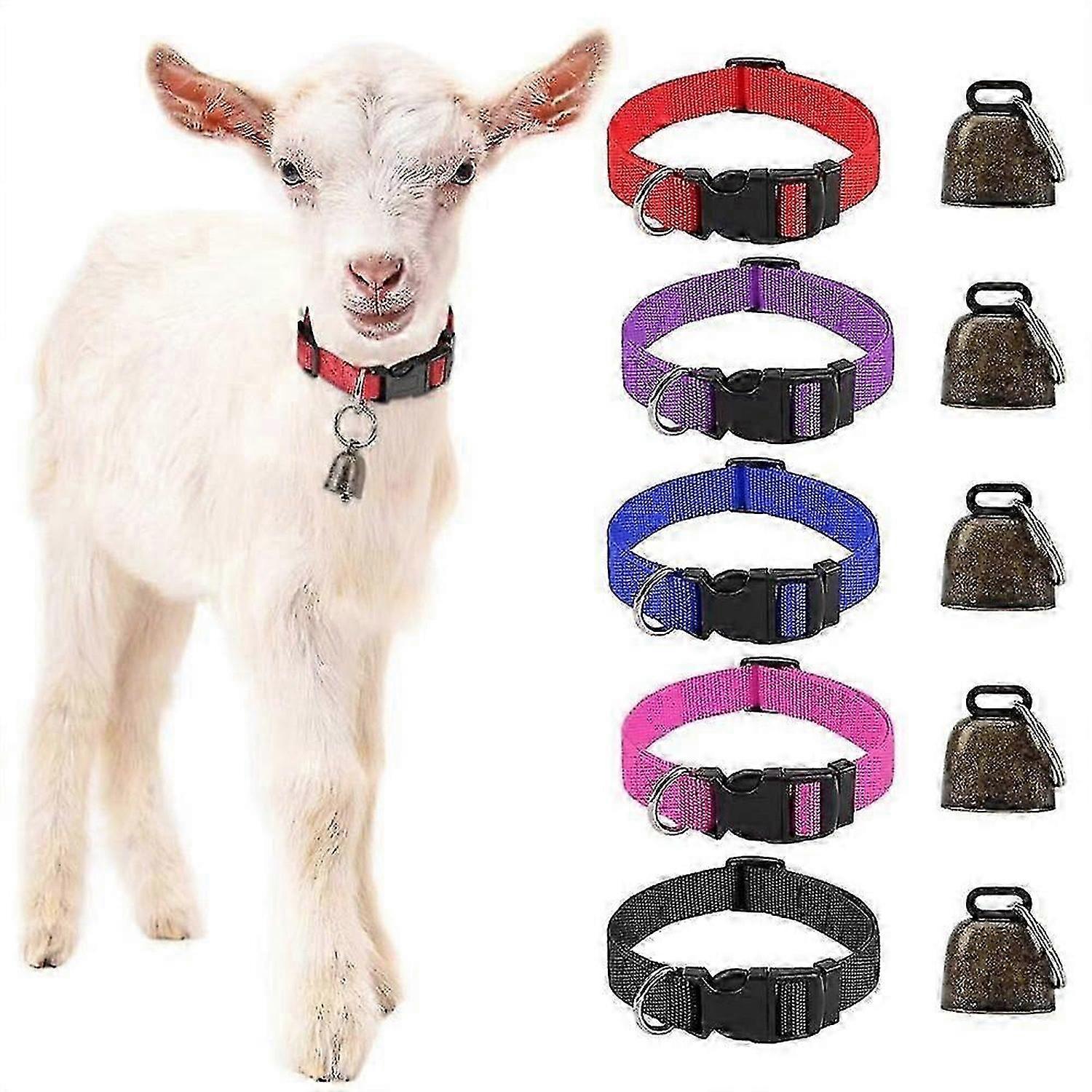 5-Pack Goat Collars with Bells for Small Farm Animals, Sheep & Cattle