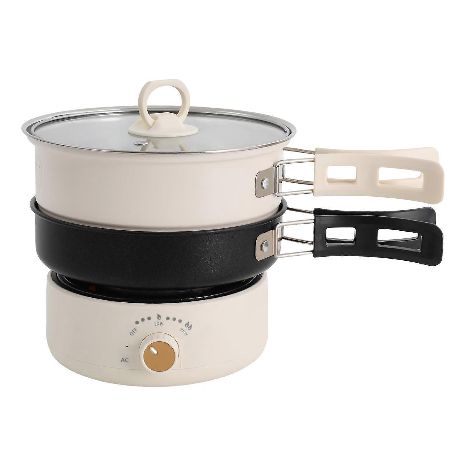 Portable Electric Hot Pot with Folding Handle, Non Stick Noodle Pan, Adjustable Heat for Camping and Home Use (White)