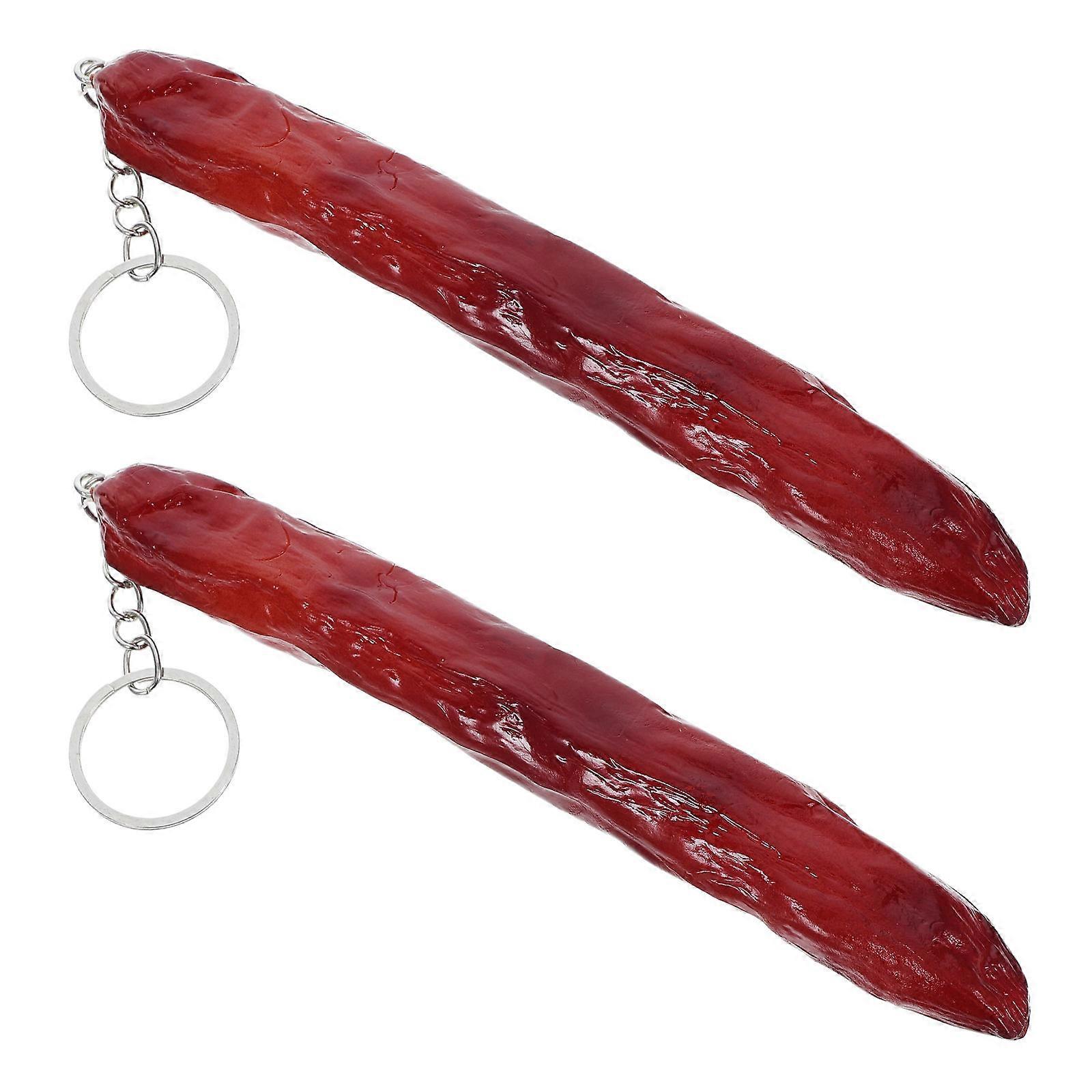 Artificial Food Keychain Sausage Shape Faux Food Model Pvc Assorted Color Key Ring 2Pcs