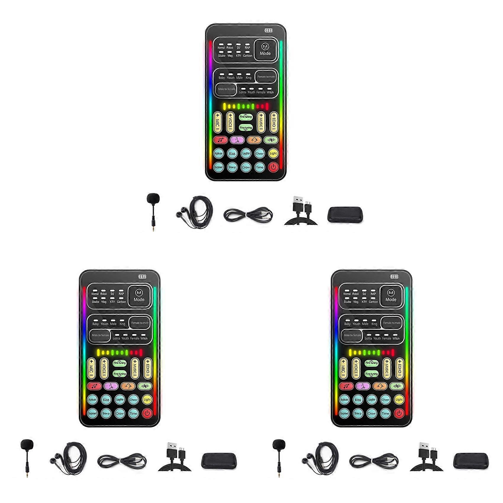 3X I9 Voice Changer Full Kit Multiple Audio Effect Bluetooth Live Sound Cards Ultra-Thin Live Sound Card Mic Tool