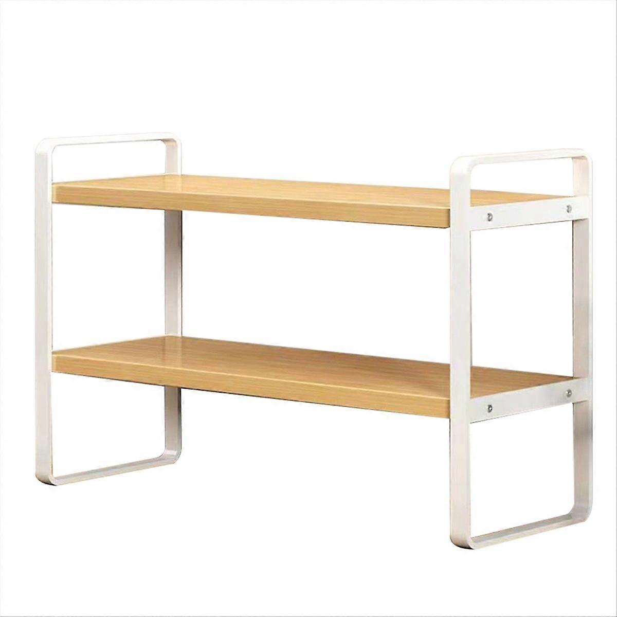 Desktop Organizer Shelf,2Tier Multipurpose Wood Office Desk Storage Rack,Small Computer Desk Bookshelf for Home Office A