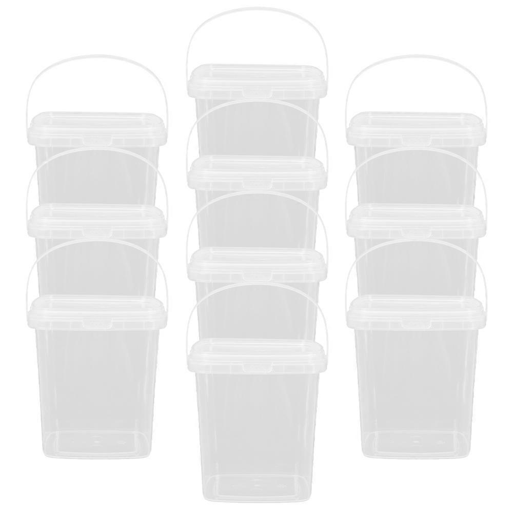 10pcs Thickened Clear Square Ice Cream Tub Ice Cube Buckets Ice Cube Storage Container with Lid