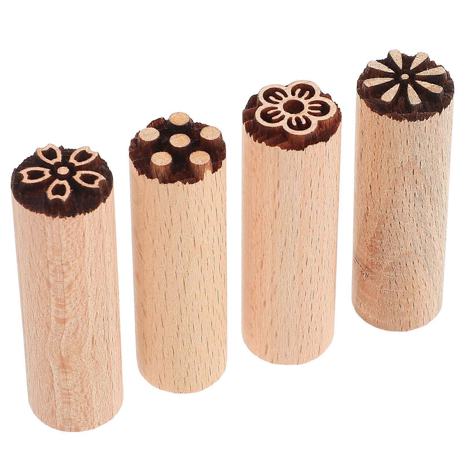 Moon Cake Stamp Wooden Baking Molds for Dessert Making 4Pcs
