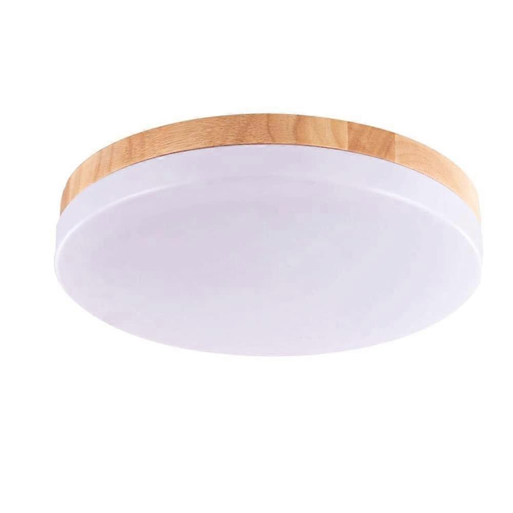 Modern LED Flush Mount Ceiling Light 38cm with Wood Finish, Adjustable ThreeColor Lighting for Bedroom