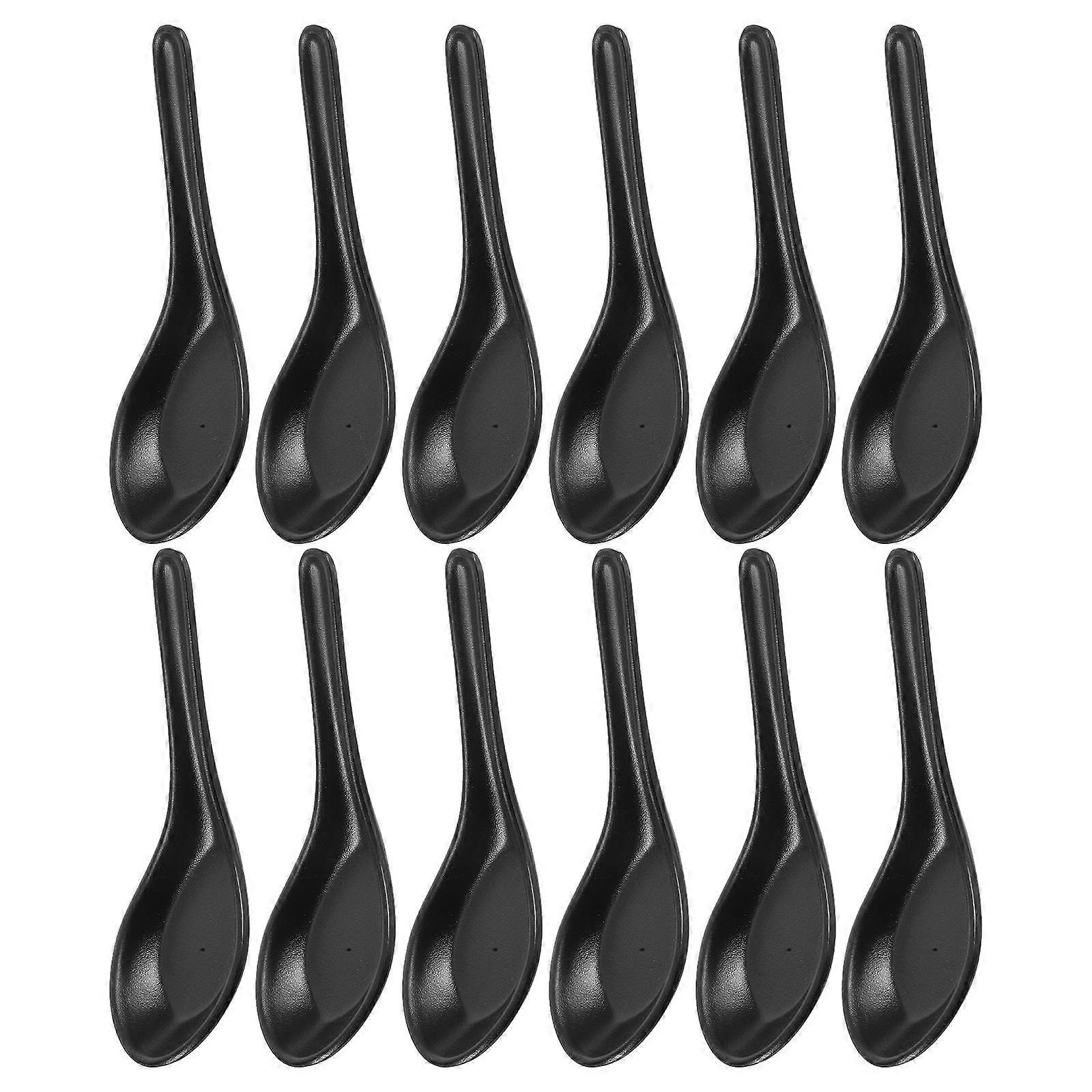 Soup Spoons Black for Home 12Pcs Ramen Spoon Set