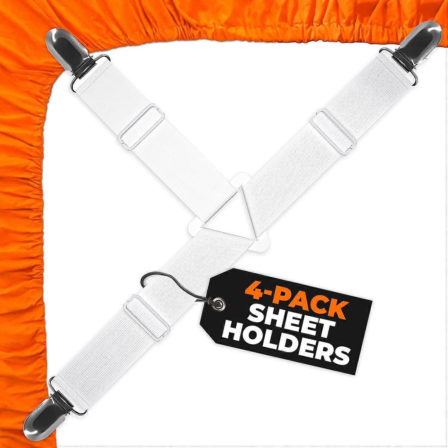 Bed Sheet Straps Set Adjustable Elastic Sheet Fasteners with Metal Clips for Wrinkle Bedding 4pcs White