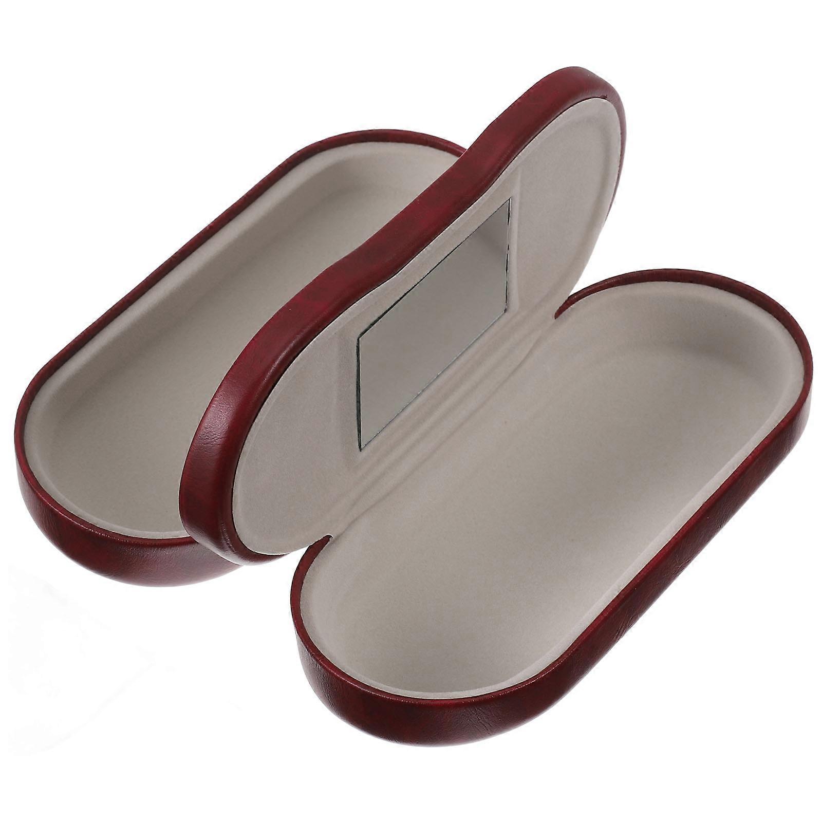 Compact Dark Red Eyeglasses Box Dual Layer Glasses Case for Daily Use