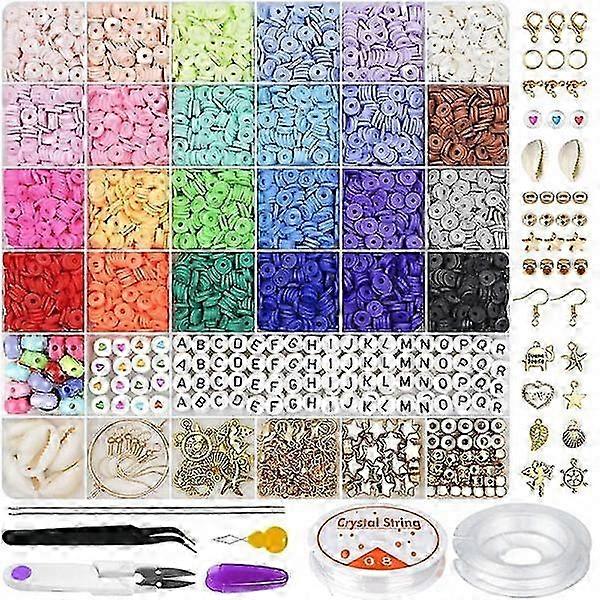 24 Colors Flat Beads Kit For Bracelets, 6000 Pieces Handmade Polymer.