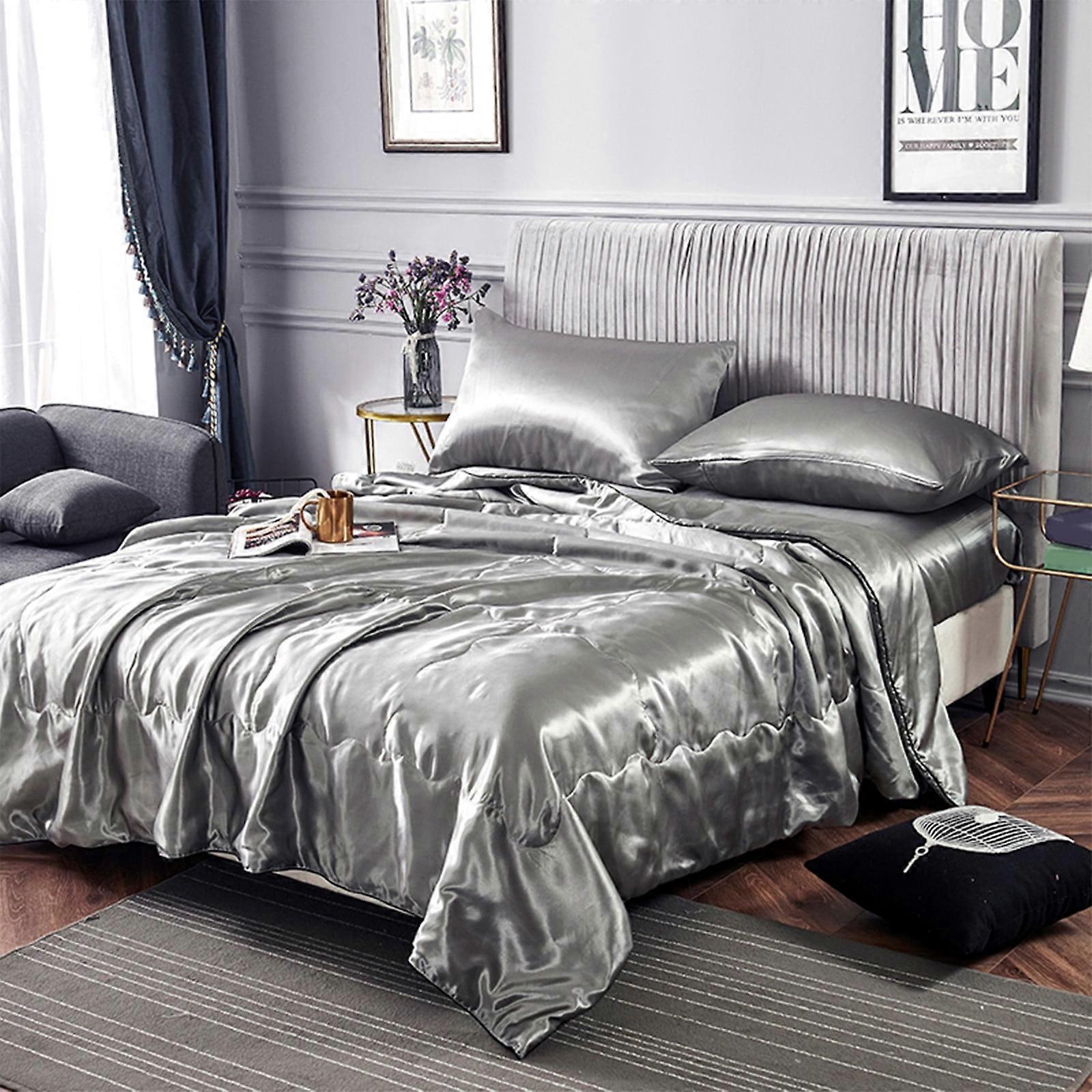 FastXmas Silk Satin Comforter Queen, Solid Reversible Cooling Blanket, Breathable Lightweight Quilted Bedding, Machine Washable