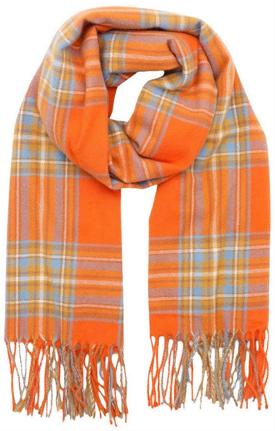 Zelly Check Winter Weight Scarf - Orange