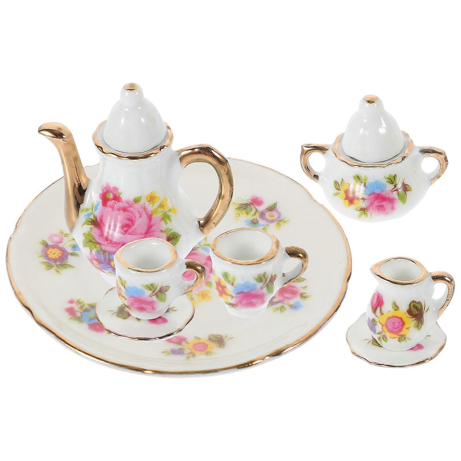 Miniature Ceramic Tea Set Mini House Accessories for Decor 1Set