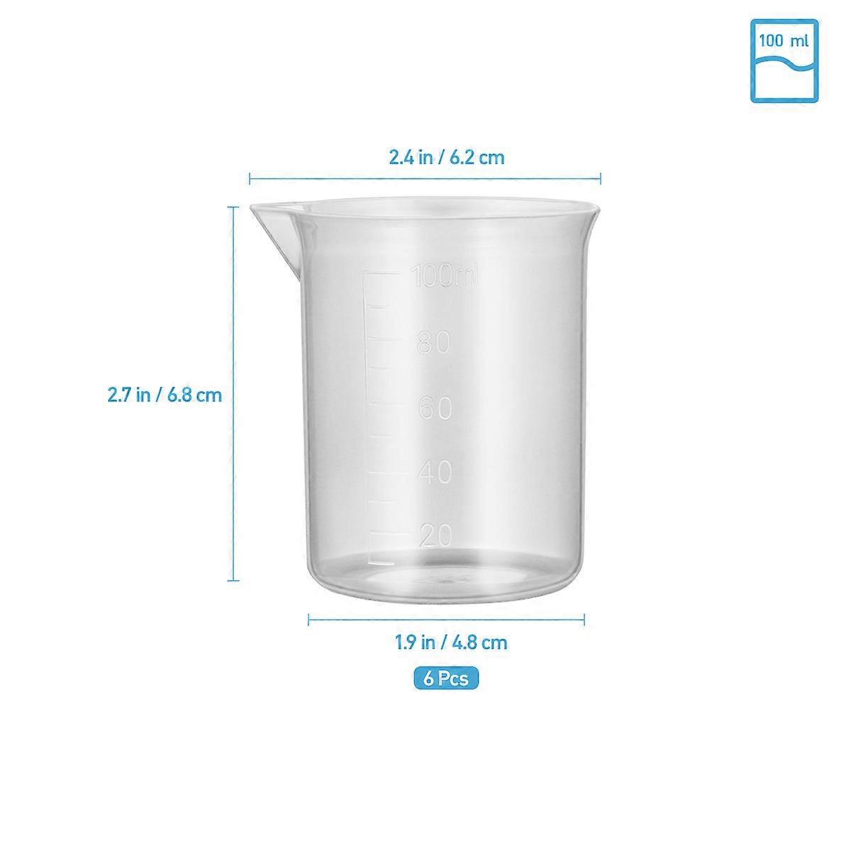 Plastic Beaker Measuring Cups for Lab Use 6Pcs Transparent Graduation Cups