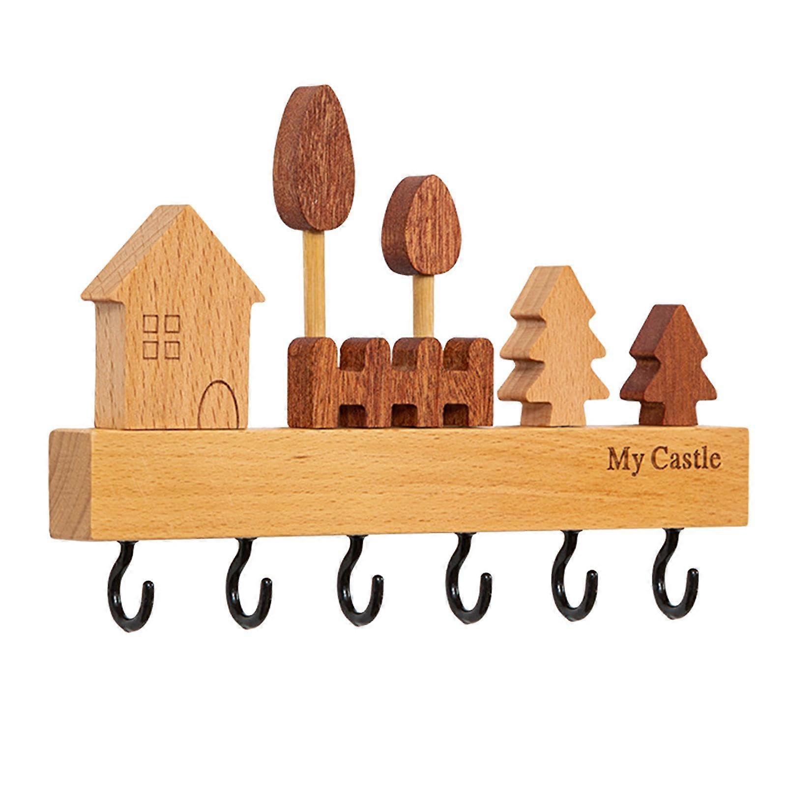 Wall Mounted Key Holder with 6 Hooks, Large Capacity No Drill Rack for Entryway and Coats