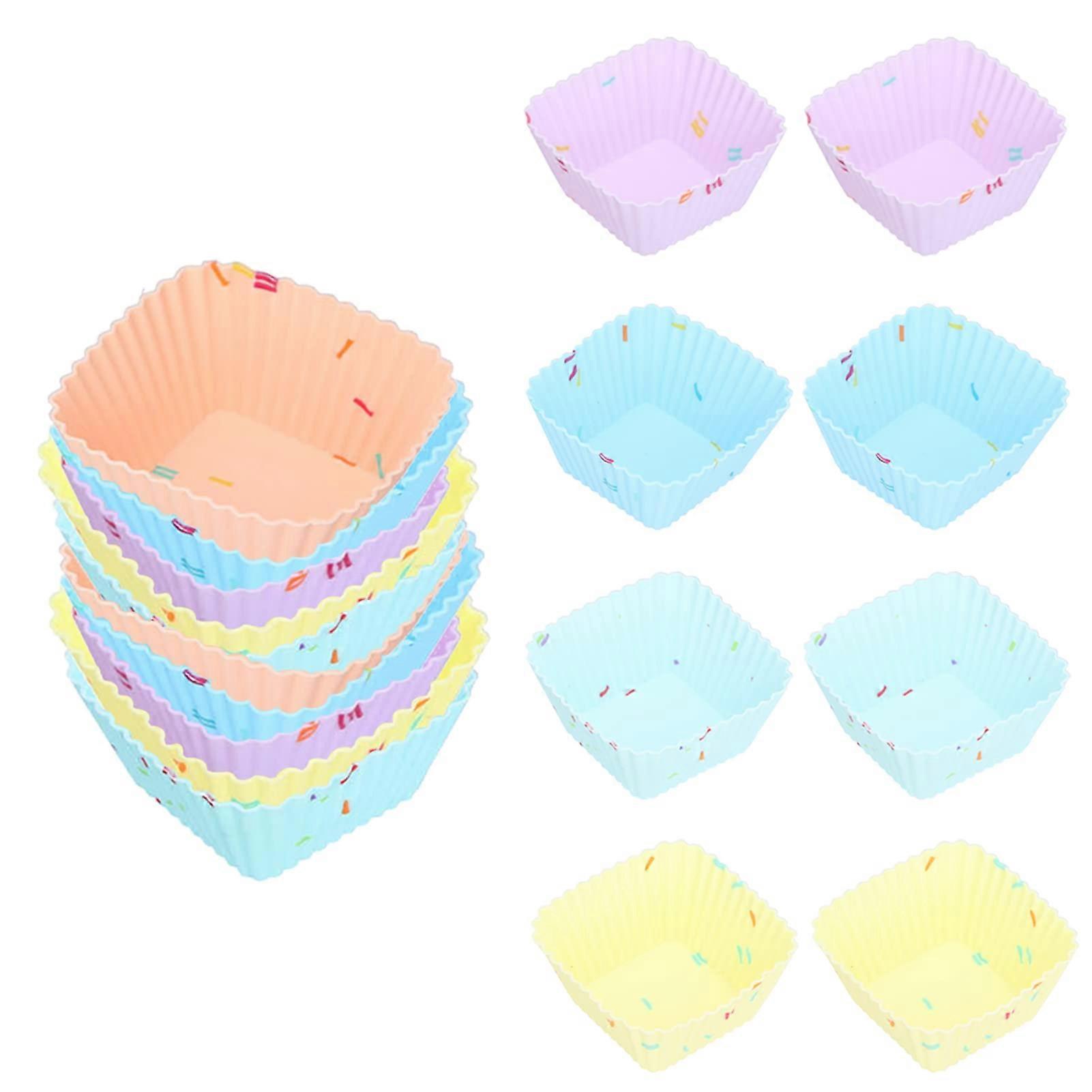 20Pcs Silicone Cupcake Liners Reusable Non Stick Square Baking Cups Oven Microwave Safe