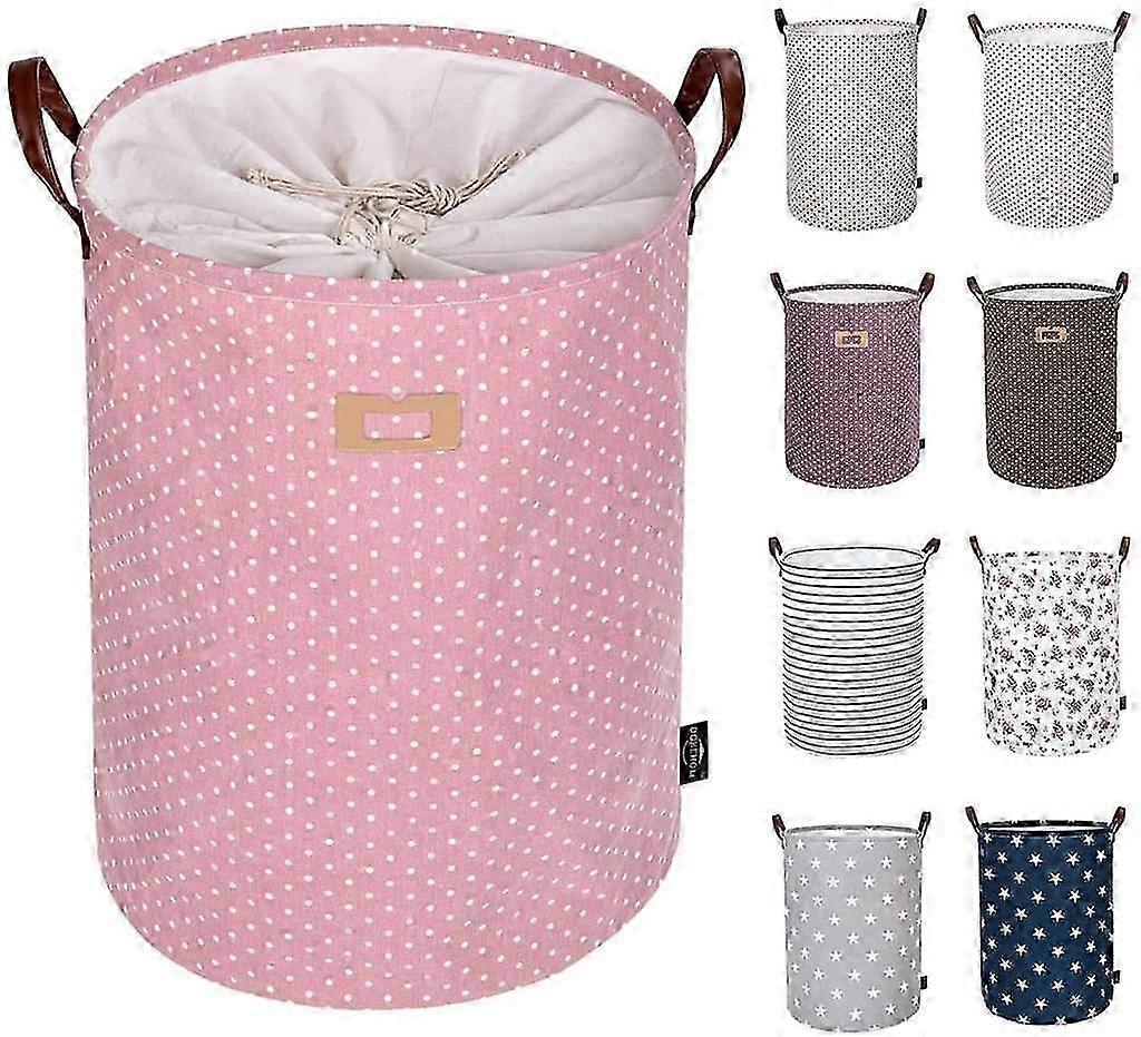 Thickened Foldable Round Storage Laundry Baskets, Cotton (Pink) 2025