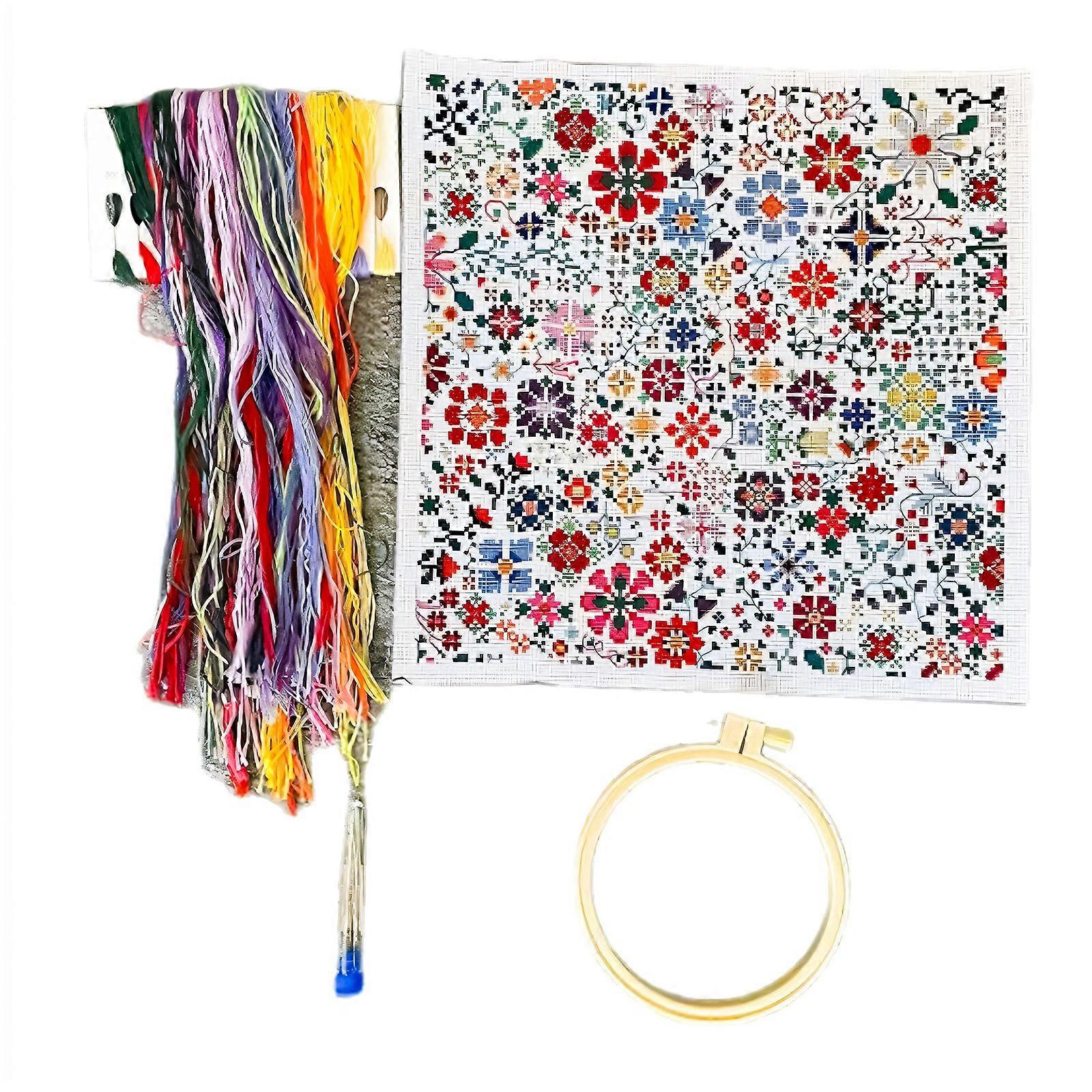 Beginner Friendly Crosses Stitching Set Featuring Flower a Day Pattern Includes Tool for Relaxing Craft Activity Multicolor