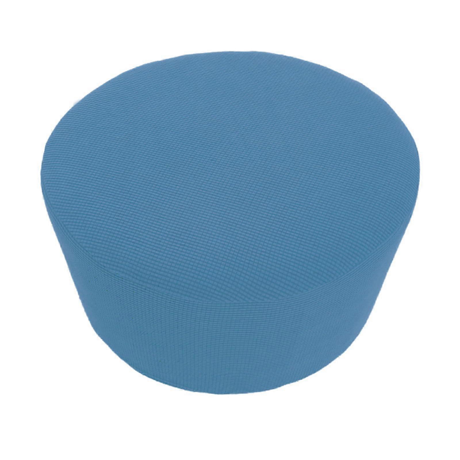 Ottoman Slipcover Round Elastic  Stretch Spill Resistant Checks Pattern Pet Friendly Washable