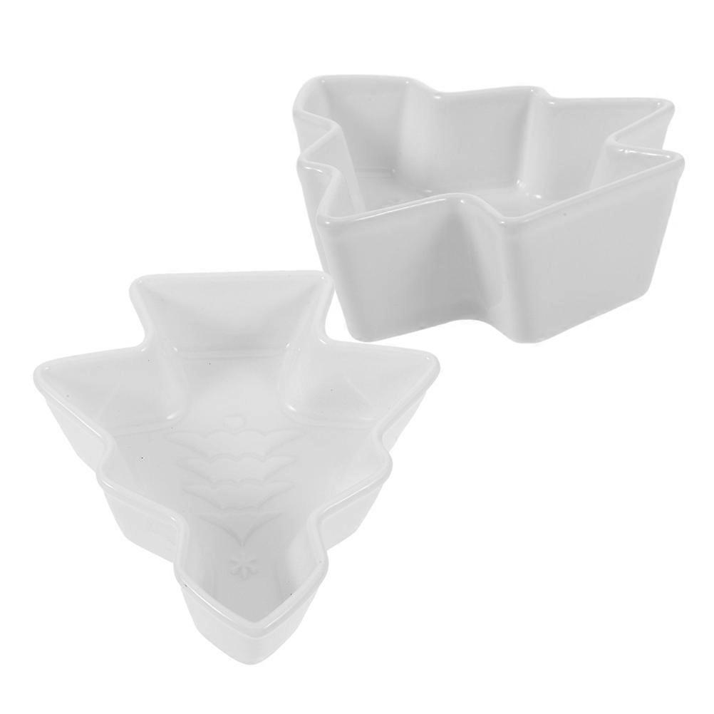 Christmas Tree Shape Ceramic Snack Plate for Dessert Serving 2Pcs