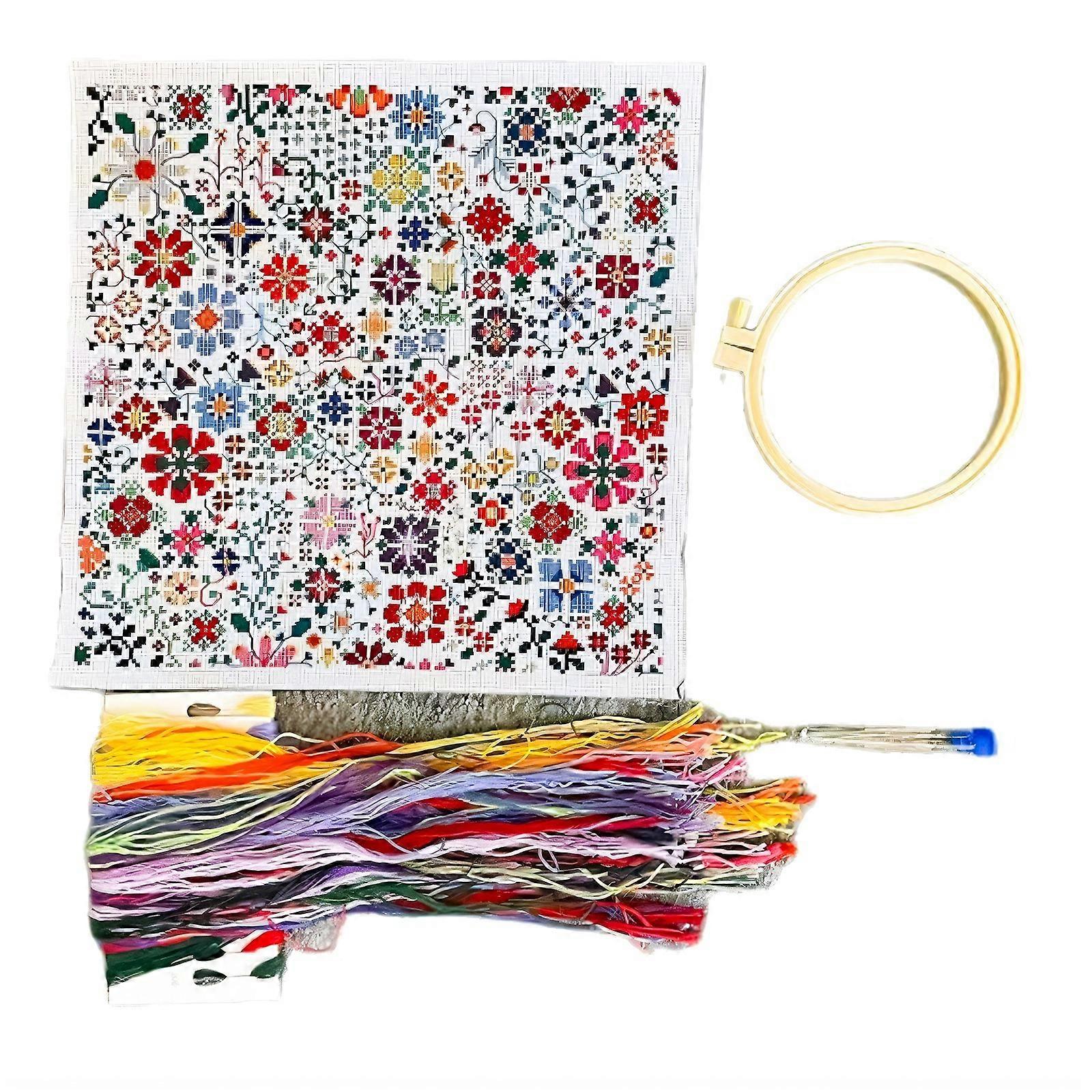 Gift Florasl Crosses Stitching Set Including Accessories for Expression and Stress Reduction Multicolor