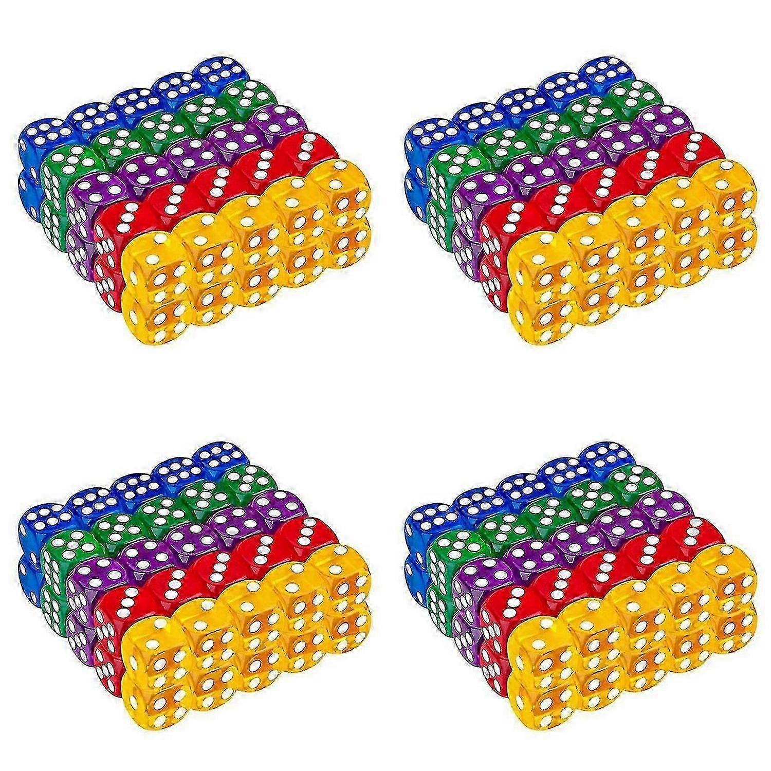 50-piece pack of 14mm translucent and solid six-sided dice, suitable for activity.