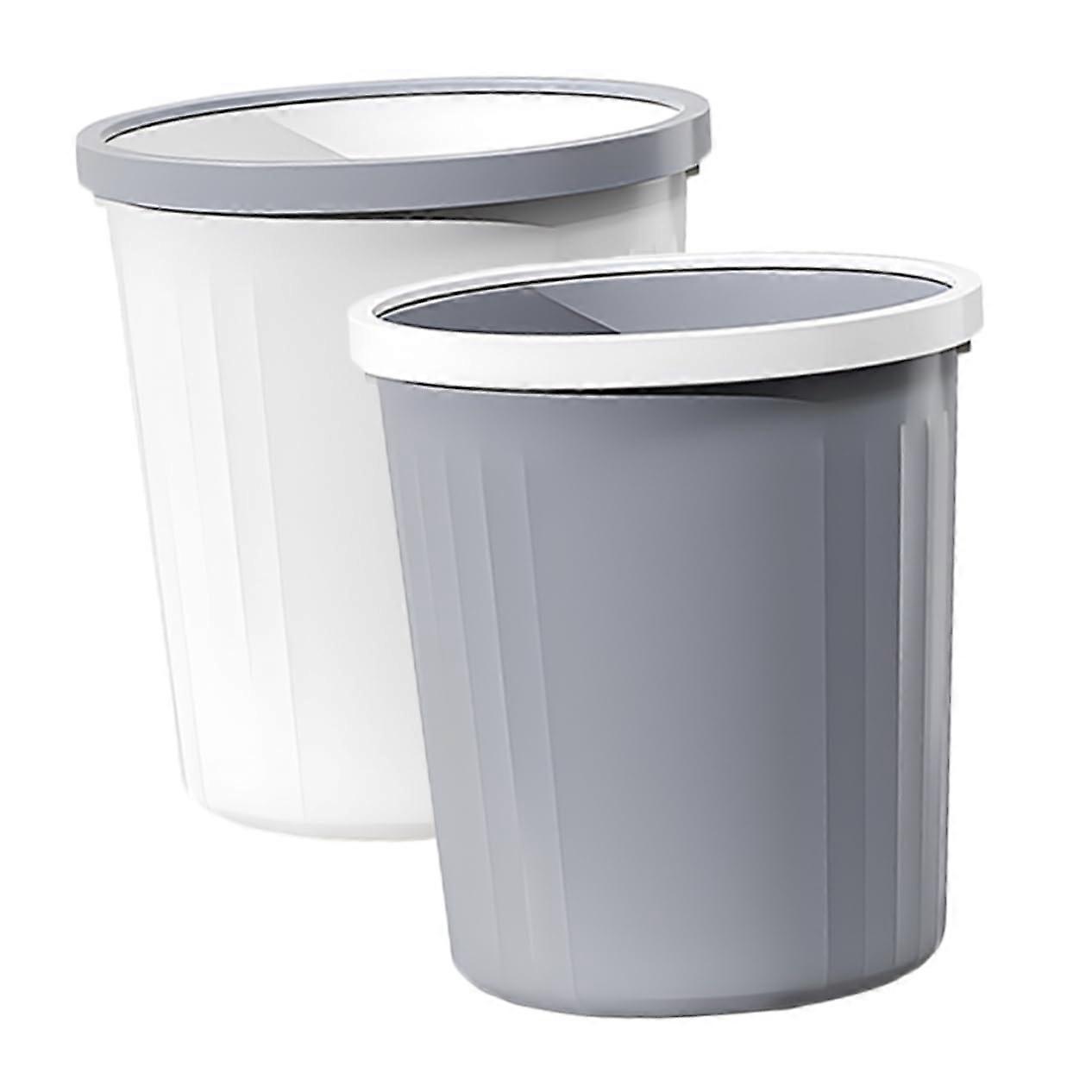 2pcs Bathroom Trash Can and Kitchen Compost Bin, White Plastic, Large Capacity, SpaceSaving Design