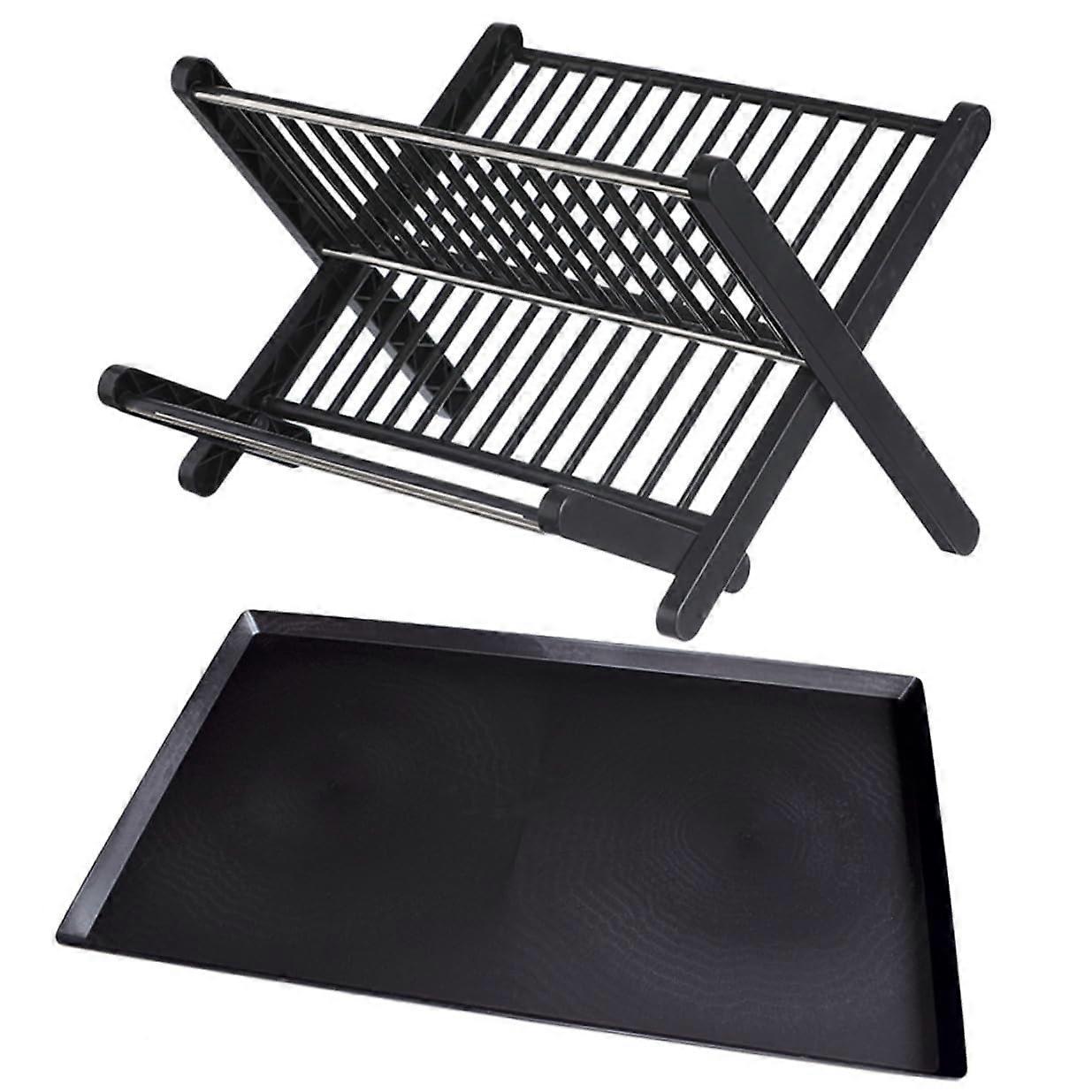 Foldable Dish Drying Rack with Drip Tray, SpaceSaving Countertop Dish Drainer for Small Kitchens, Black