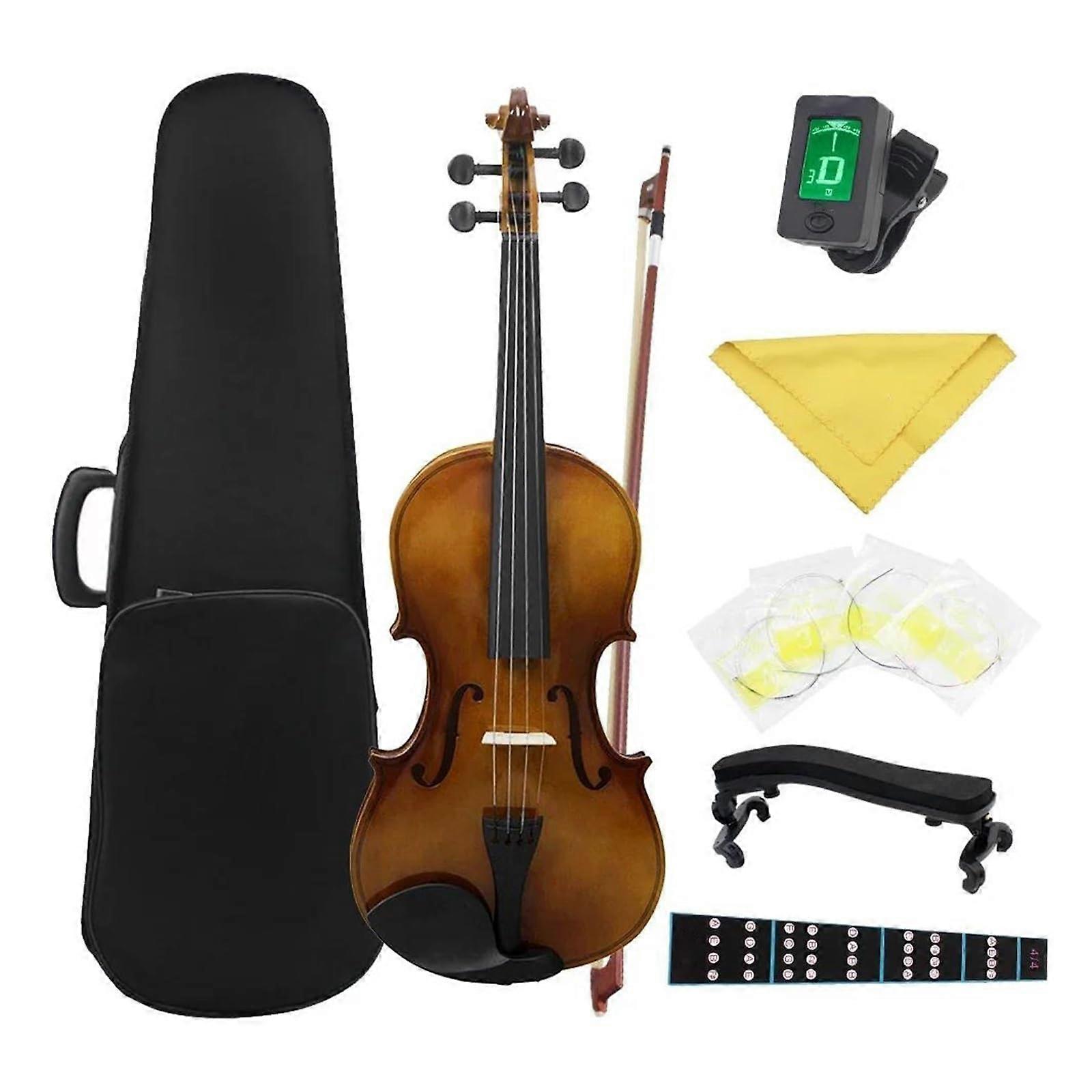1/2 Size Student Violin Starter Kit with Case and Bow, Warm Tone, Ebony Fingerboard