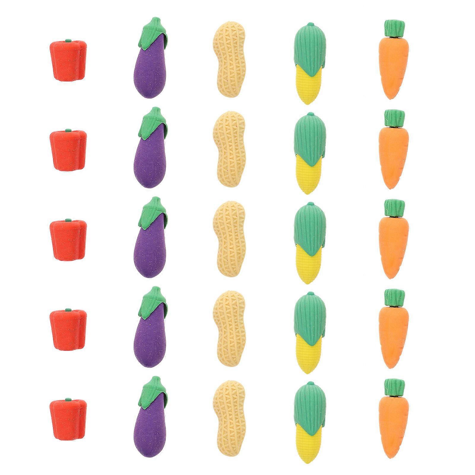 Assorted Color Vegetable Erasers for Kids Use 25Pcs Portable Students Erasers