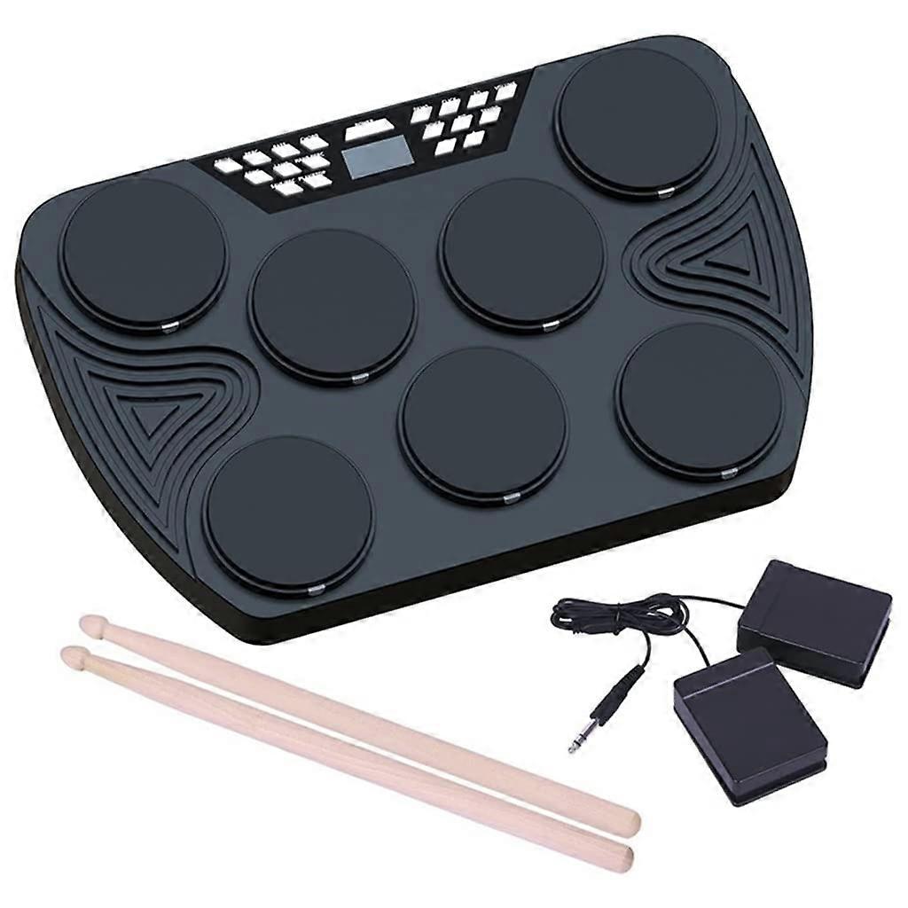 Electronic Drum Kit 7Pad Foldable USB Set with Pedals, Speakers, Rechargeable Battery