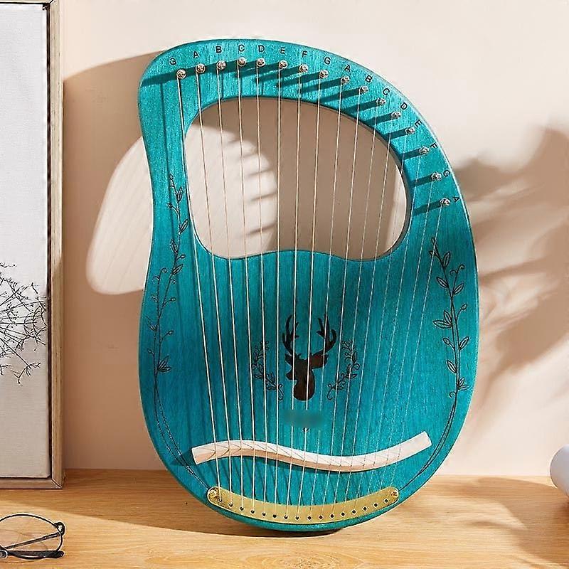 Lap Harp 16 String E Lyre Harp with Engraved Symbols for Easy Beginner Tuning