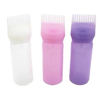 Paquete de 3 Botella de cepillo de tinte para el cabello Botella aplicadora de peine de raíz Botella de tinte para cabello con escala graduada (3 colores)