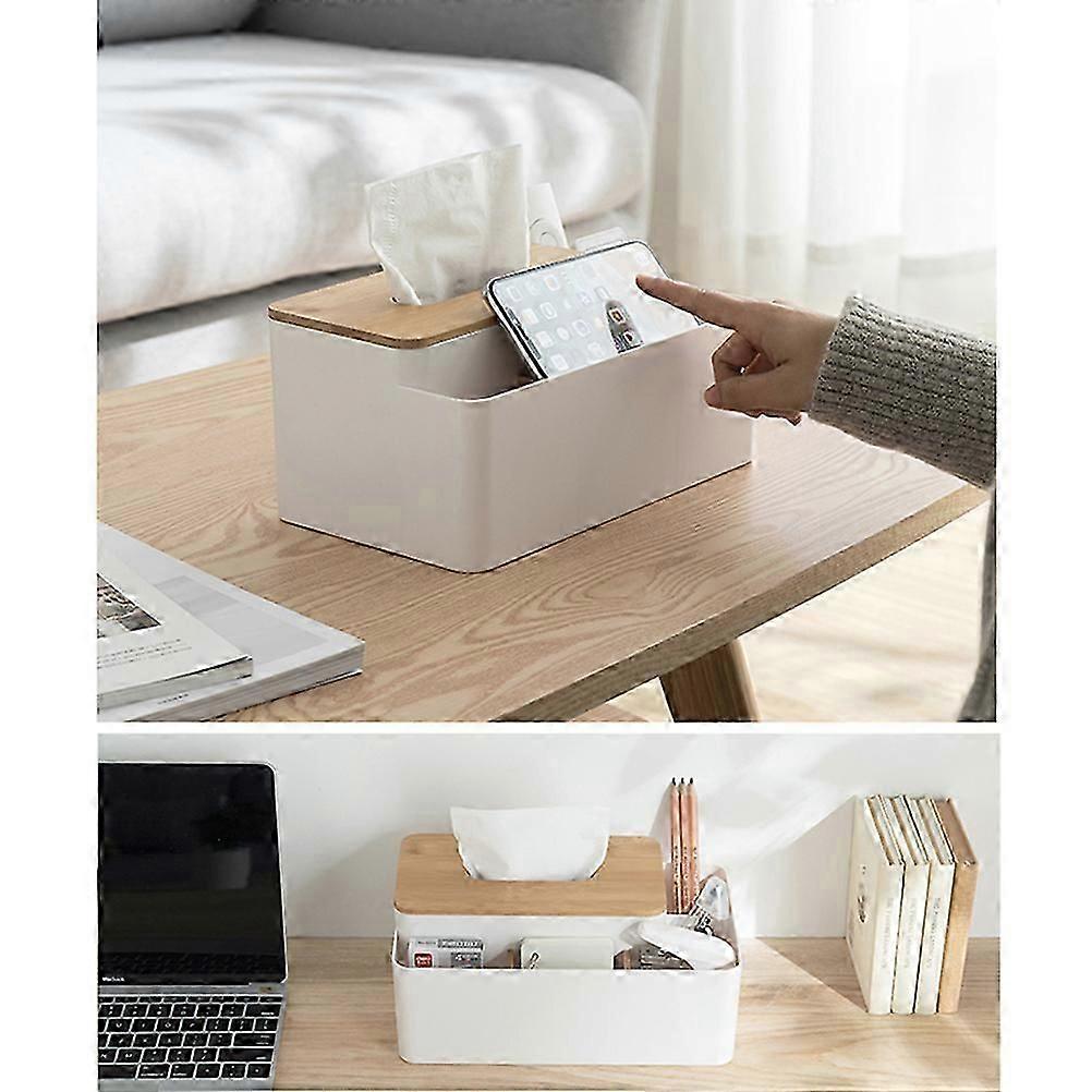 Wooden Tissue Box for Holding Paper Multi-Function Storage Container White
