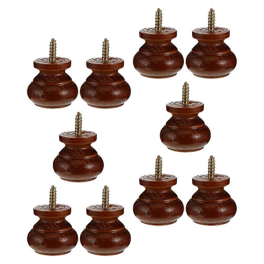 Brown Solid Wood Round Drawer Knobs for Cabinet Pull Handles 10Pcs