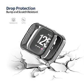2pcs Full Cover Protective Case Plating TPU Shell Durable Shockproof Anti-Scratch Sports Accessories for Smart Watch (Black)