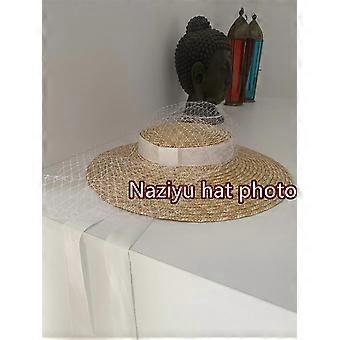 202403-HH7314 ins summner dropshipping handmade straw long ribbon mesh fashion model show holiday lady sun cap women leisure hat